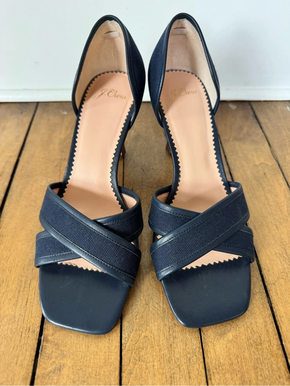 J. Crew Navy Canvas cross-strap midheel sandals Heels 7